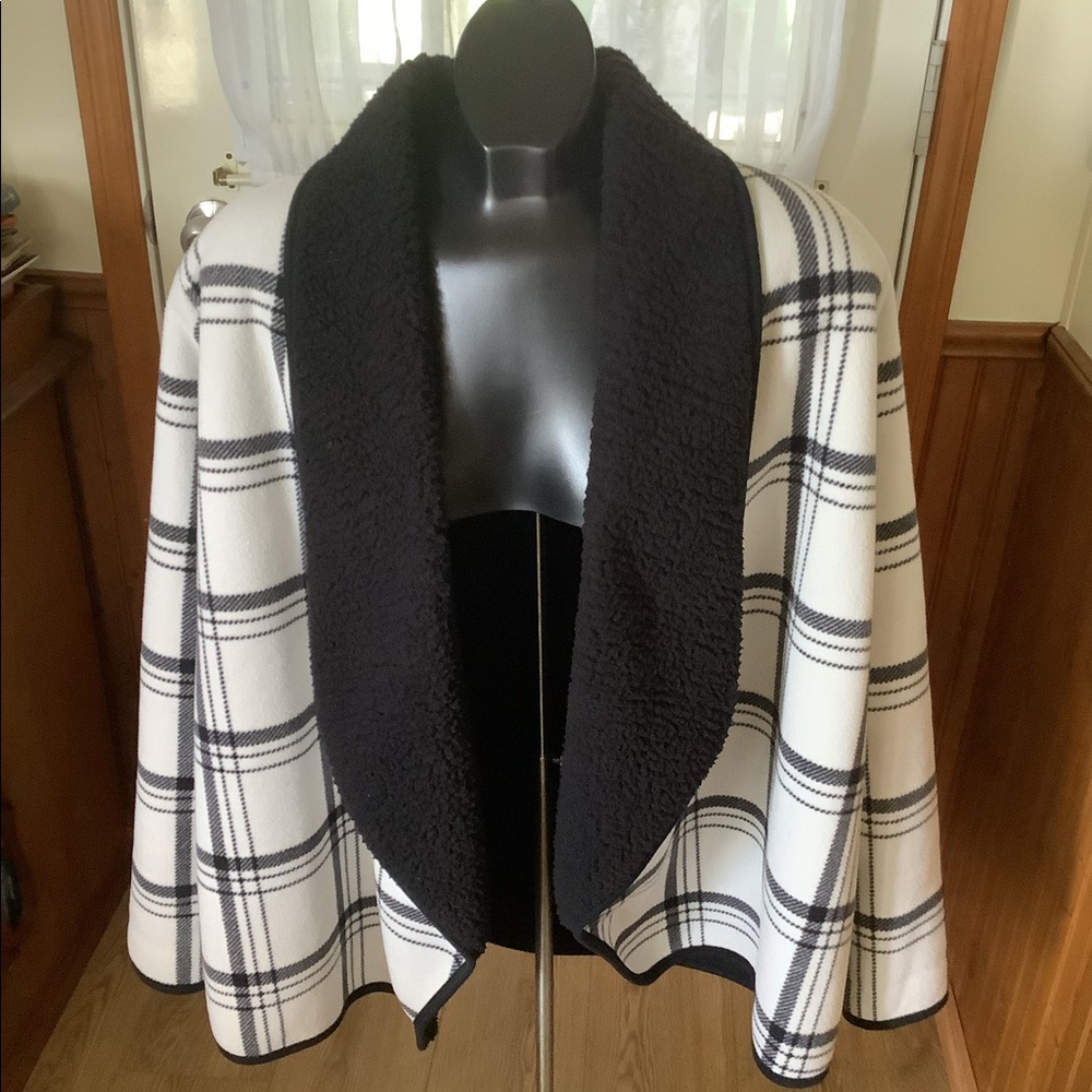 Sonoma White and Black Plaid Faux Fur Lined Jacket